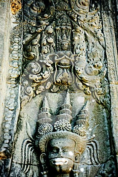 Bas-relief stone carving, Angkor Wat, Siem Reap, Cambodia