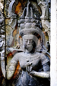 Bas-relief stone carving, Angkor Wat, Siem Reap, Cambodia