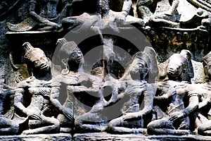 Bas-relief stone carving, Angkor Wat, Siem Reap, Cambodia