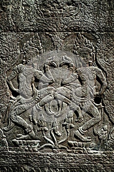 Bas-relief stone carving, Angkor Wat, Siem Reap, Cambodia