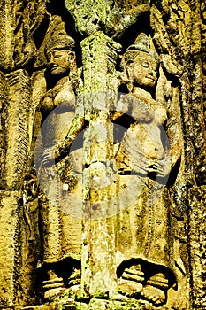 Bas-relief stone carving, Angkor Wat, Siem Reap, Cambodia