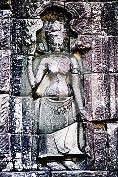 Bas-relief stone carving, Angkor Wat, Siem Reap, Cambodia