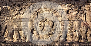 Bas-relief at Terrace of the Elephants . Siem Reap. Cambodia. Panorama