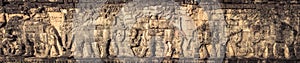 Bas-relief at Terrace of the Elephants . Siem Reap. Cambodia. Panorama