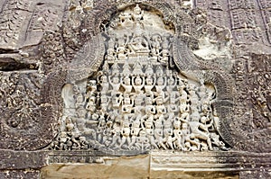 A bas-relief in a tympanum on one of the towers of Angkor Wat