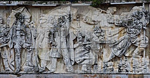 Bas Relief War Scene Sculpture, Carol I National Defence University, Bucharest, Romania