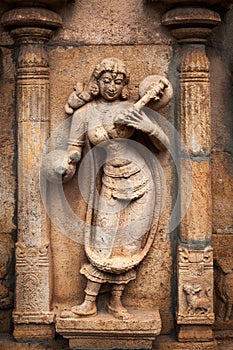 Bas reliefes in Hindu temple. Tamil Nadu, India photo
