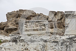 Bas-reliefs amphitheater of the ancient city of Side