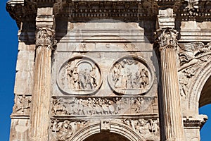 Bas-reliefs on the Arch of Constantine Arco di Costantino triumphal arch. Rome