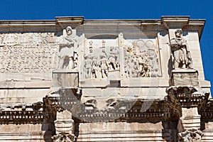 Bas-reliefs on the Arch of Constantine Arco di Costantino triumphal arch. Rome