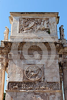 Bas-reliefs on the Arch of Constantine Arco di Costantino triumphal arch. Rome photo