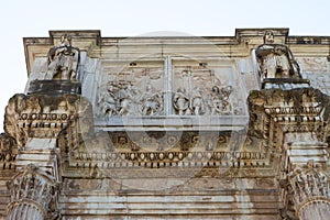 Bas-reliefs on the Arch of Constantine Arco di Costantino triumphal arch. Rome photo