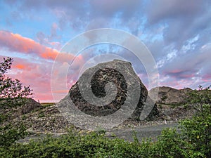 Basalt columnar rock formations at Vesturdalur, Asbyrgi, Vatnajokull National Park, Northeast of Iceland, Europe