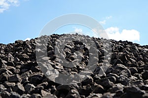 Basalt, diabase or granite are well suited for railway construction, photographed in spring