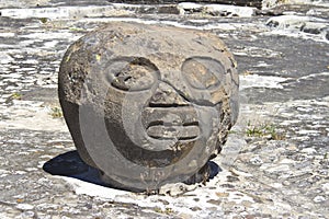 The basalt head in Chocula, Mexico