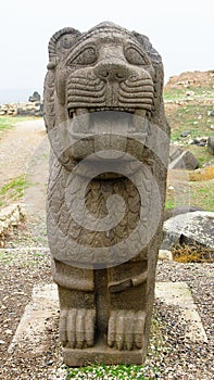 Basalt lion statue, Ruins of Ain Dara temple near Aleppo, Syria