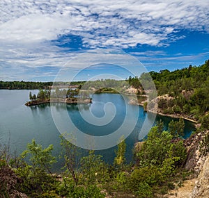 Basalt Pillars Geological Reserve and lake, Ukraine