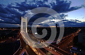 Basarab bridge at twilight in Bucharest city