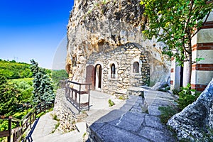 Basarbovo, Bulgaria. Cave orthodox monastery, medieval bulgarian heritage