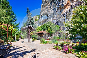 Basarbovo, Bulgaria. Orthodox rock built monastery, medieval bulgarian heritage