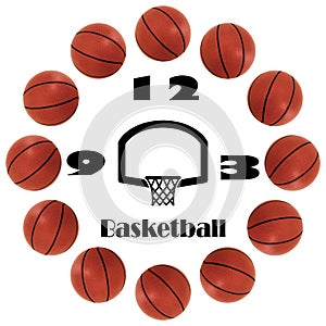 Basckeball Round Wall Clock Design with Clipping Path Isolaed on White