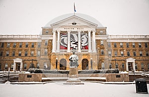 Bascom Hall of the University of Wisconsin Madison building on a cold winter day