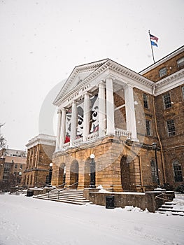 Bascom Hall of the University of Wisconsin Madison building on a cold winter day