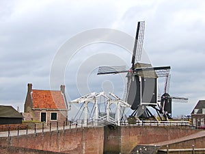 Bascule bridge and windmill in Heusden.