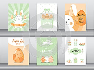 Set of Easter greeting cards,template,rabbits,eggs,cute Vector illustrations