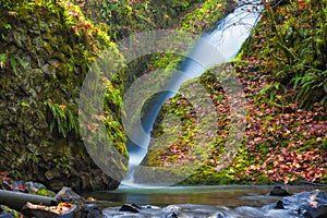 Base of Bridal Veil Falls In Columbia River Gorge