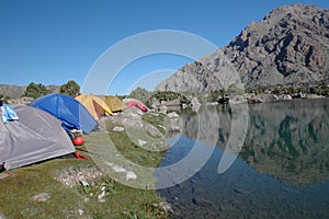 Base camp near cool mountain lake