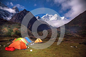 Base Camp under Mt MaKaLu in Tibet at night photo