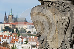 Base inscription: Sancto dominico avth ori on Prague\'s Charles Bridge photo