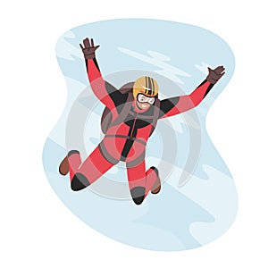 Base Jumping Extreme Activities, Recreation. Skydiver Jumping with Parachute Soaring in Sky. Skydiving Parachuting