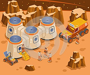 Base On Mars Isometric Illustration