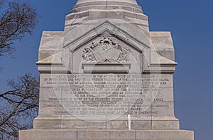 Base of revolutionary war memorial, Yorktown, VA, USA