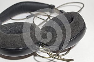 Base of the wires of stereo headphones