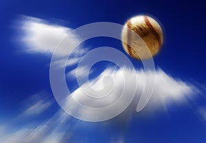 Baseball in air Flying Into Sky Homerun Big Hit