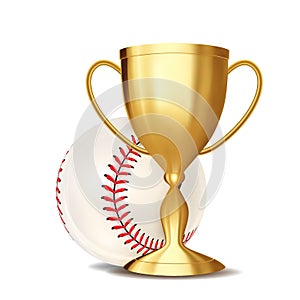 Baseball Award Vector. Baseball Ball, Golden Cup. For Sport Promotion. Tournament, Championship Flyer Design. Baseball photo