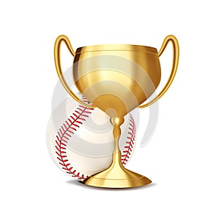 Baseball Award Vector. Baseball Ball, Golden Cup. Sports Game Event Announcement. Baseball Banner Advertising