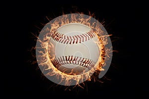 Baseball ball ablaze against black backdrop, capturing the intensity and excitement of the sport