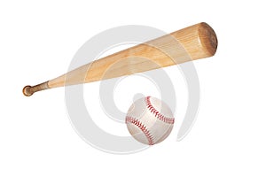 Baseball ball and bat isolated on white