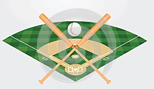 Baseball ball, bats and field