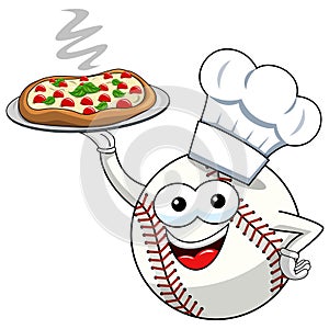 Baseball ball character mascot cartoon cook pizza vector isolated