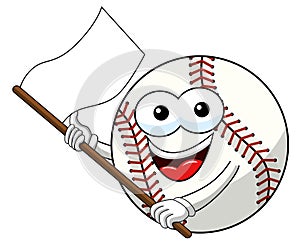 Baseball ball character mascot cartoon waving white flag vector isolated