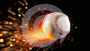Baseball ball with fire effect and sparks