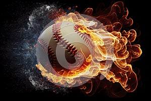 Baseball ball in fire flames flying in air