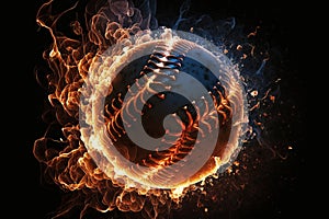 Baseball ball on fire. Generative AI.