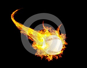 Baseball ball on fire with smoke and speed