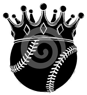 Baseball Ball in Golden Royal Crown. Concept of success in baseball sport. Baseball - king of sport. black silhouette
